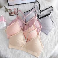 【CW】 Gobetter Cotton Sling Beautiful Back Bra for Women Tube Top No Steel Ring Wrapped Chest Student Gather Thin Strap Bra Underwear