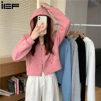 IEF เสื้อโค้ทมีฮู้ดซิปผู้หญิงสั้นใหม่