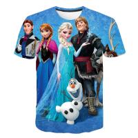 （Can Customizable）[Spot]   Kids Girls Tshirts Summer Tees For Toddler Boy Casual Cartoon Frozen Elsa 3D Print Clothes Tops Teen Children T Shirt Men Woman（Adult and Childrens Sizes）