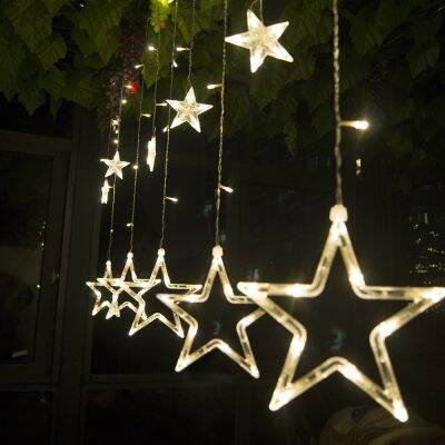 IP44 LED Star Curtain String Light, 138 LED Fairy Hanging Strip Lamp 110-220V 0.488KG