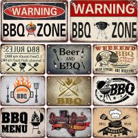 【YF】☍☃  BBQ Metal Tin Plaque Yard Garden Wall Decoration Signs Marked Barbecue Rules Slogan Plate Grill Poster