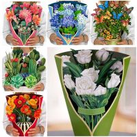 3D Pops-up Bouquet Forever Rose/Lily/Sunflower/Tulip Paper Flowers Tropical Bloom for Birthday Anniversary Wedding Greeting Card Greeting Cards