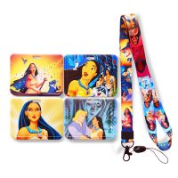 Fashion Disney Pocahontas Princess Girls Bank Card Holder Students Bus Card Case Lanyard Visit Door Identity Badge Card Cover Card Holders