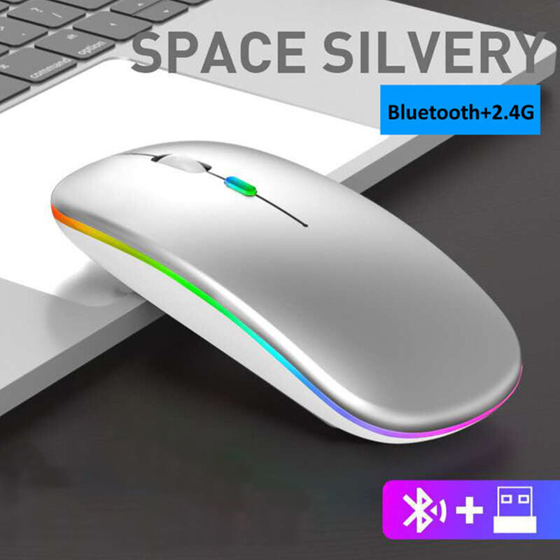 Tetikus Tanpa Wayar Boleh Dicas Semula Senyap Led Backlit Tikus USB+Bluetooth Dual Mod Tetikus Tetikus Komputer Riba Komputer Riba Pc Komputer Riba Mou 2.4Ghz penenima Tikus Optik