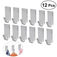 【YF】 12/6pcs Adhesive Stainless Steel Towel Hooks Racks Wall For Kitchen Bathroom Self-Adhesive Hook