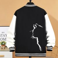 Simple Strokes Of Cat Women Jacket Harajuku Casual Street Baseball Uniform Fashion Loose Coats Autumn Warm Button Woman Overcoat