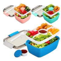 hot【cw】 2L/1.1L Salad Large Fresh-keeping with Sauce Rectangular Plastic Compartment Sealed Food Storage Containers