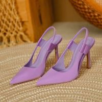 2022 New Spring Summer Elegant High Heel Muller Shoes For Women French Style Purple Sandals Womens Shoes Pointed Toe Pumps