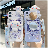 Sanrio Cinnamoroll 3D Mirror Case For iPhone 14 13 12 11 Pro Max X XR XS 7 8 Plus Cute Dog Lanyard Bracket Cartoon Cover Lanyard