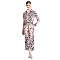 Ladies Two-Piece Set Fashion Retro Real Shot Spot-Fashion All-Match Skinny Slimming Positioning Printed Shirt and Pants Suit