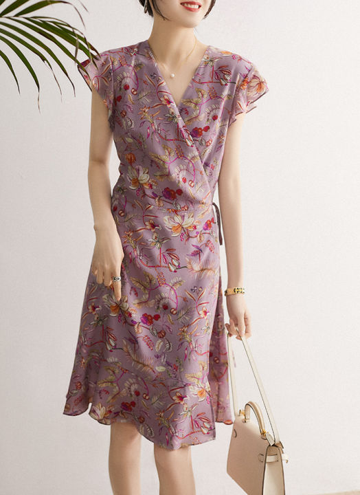 misumixiu-fashionable-temperament-purple-french-dress-womens-printed-wrap-tie-chiffon-short-sleeved-dresses