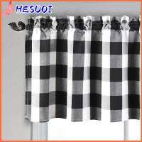 HESUOI สีดำและสีขาว ผ้าม่านม่านแขวนลายควายลายสก๊อต ผ่านประเภทเสา 52x18in การรักษาหน้าต่าง สไตล์เรียบง่าย การออกแบบบ้านไร่ ผ้าม่านสั้นผ้าม่าน สำหรับห้องครัวห้องนอนห้องนั่งเล่นตกแต่งคาเฟ่