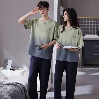Yasuk Spring Summer Women Men Casual Soft Sleepwear Homewear Couple Pajamas Set Pants Cotton Simple Solid Color Tie-Dye Unisex