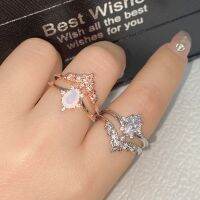 [COD] Versa light luxury imitation Moissanite ring Thick-plated silver crown lace edge design moonstone set