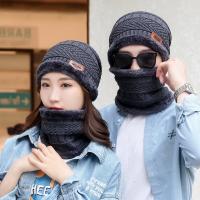 {Warm scarf}หมวกสกี Amp; ชุดผ้าพันคอ Unisex หมวกหนังฤดูหนาวที่อบอุ่นผู้ชายผู้หญิงถัก Skullies Beanies