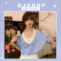 QJshop ยอดฮิต สินค้าใหม่ ?เสื้อยืดแขนสั้นสวยๆ เสื้อแฟชั่นผู้หญิง เป็นงาน2ชิ้น ด้านในแต่งเป็นเสื้อกล้าม สีสันสดใส ?