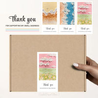 พร้อมส่ง ใหม่! สติ๊กเกอร์ Thank you แพ็ก 50 ชิ้น ขนาด 5x10cm ลายศิลปะ 3 สี สดใส สติ๊กเกอร์ซีล