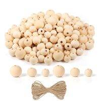 250Pcs Wooden Beads for Crafts, Unfinished Wood, 3 Different Sizes, with Jute Twine, for Making DIY Wood Bead Garland