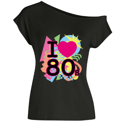 Huilun 80S Costumes เครื่องแต่งกายย้อนยุคเครื่องประดับสำหรับผู้หญิง-I LOVE เสื้อตัวบนยุค80