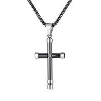 Retro Christian Believer Stainless Steel Cross Pendant Necklace Inlaid Brick Punk Biker Men Necklace Amulet Jewelry Gift Chain