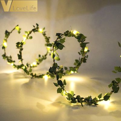 LED Lights Leaves Garland Fairy Light Led Copper Wire Battery String Lights For Wedding Forest Party Spring Decoration