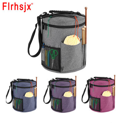 Yarn Storage Bag Solid Color Classic Yarn Knitting Tote Bag Large Cylinder Bags for Crochet Hooks Knitting Needles Sewing Tools