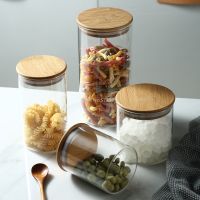 【LZ】۩❏✷  Frascos de vidro de borosilicato de alta qualidade tampas de bambu doces e lanches recipientes transparentes de armazenamento