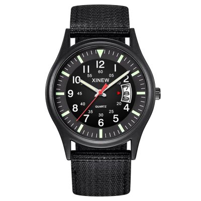 2023ขายดี XINEW นาฬิกาผู้ชายกองทัพทหารสายไนลอนแฟชั่น Jam Tangan Sport ควอตซ์ปฏิทินนาฬิกาข้อมือผู้ชาย Reloj Hombre