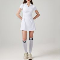 Sean Tsing® Tennis Golf Dresses with Safety Pants Two Pieces Women Short Sleeve Turn-Down Collar Badminton Sport Workout Dress