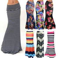 KKLadies ผู้หญิงเอวสูง F Lare Fishtail Maxi หลอดยาวกระโปรงดอกไม้พิมพ์แพคเกจสะโพกค่ำบีชปาร์ตี้ยาวกระโปรง Musilimq11