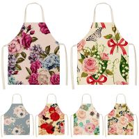 1Pcs Flower Pattern Colorful Cotton Linen Aprons 53*65cm Home Cleaning Cooking Kitchen Apron Cook Wear Adult Bibs Pinafore 46286 Aprons