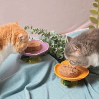 Ceramic Cat Bowl Flower Shape Cat Rice Bowl High Foot Neck Guard Food Bowl Non-slip Puppy Feeder Dog Water Bowl Pet Supplies