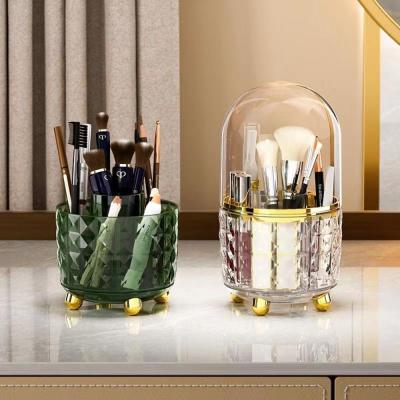 Rotating Makeup Brush Holder With Lid Makeup Brush Storage Container Rotating Cosmetic Brush Holder Lid-covered Makeup Brush Organizer Dustproof Makeup Storage Box