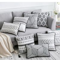 Modern Canvas Solid Color Sofa New Year Pillowcase Chair Seat White Bohemia Velvet Tassel Home Decor Pillow Cotton Cushion Cover