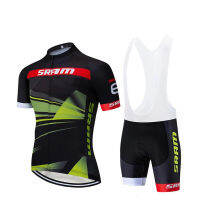 ชุดเจอร์ซีย์จักรยานเสื้อผ้าทีมขี่จักรยานสีดำ SRAM กางเกงขาสั้นสำหรับปั่นจักรยาน19D Ropa Ciclismo แห้งเร็วผู้ชายชุดกางเกงเสื้อขี่จักรยานฤดูร้อน Culotte พร้อมแผ่น (ชุด)