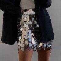 【CC】✈  Skirts for Double-layer Hollow Out Short Bottom Nightclub Sparkly Skir