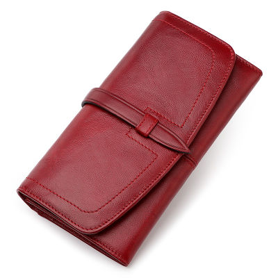 KAVIS RFID Red Women Wallets Female Genuine Leather Money Phone Bag Long Clutch Lady Portomonee Zipper Walet Perse Fashion Girls