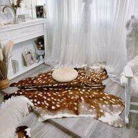 Sika Deer Skin Area Floor Rug Imitation Animal Skin Pelt Shape Handmade Velvet Imitation Leather Carpert