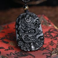 2022 Natural Black Obsidian Dragon Drop Pendant Amulet Lucky Maitreya Auspicious Necklace Jewelry for Women Men