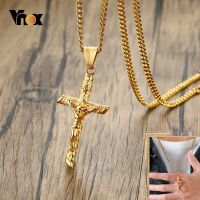 【CW】Vnox Cross Necklace for Men Women Catholicism Jesus Pendant Gold Color Stainless Steel Unisex Collar Church Prayer Faith Jewelry