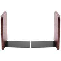 2Pcs Wooden Bookends with Metal Base Heavy Duty Black Walnut Book Stand with Anti-Skid Dots for Office Desktop or Shelves