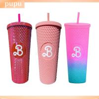 PUPU พร้อมหลอดดูด ขวดน้ำหลอด Barbiee Studded Tumbler อุปกรณ์ปาร์ตี้ตุ๊กตาบาร์บี้ ถ้วยดื่มน้ำ Bling Bling ภาพยนตร์บาร์บี้ ถ้วยบาร์บิสีชมพู ฟิตเนสท่องเที่ยว