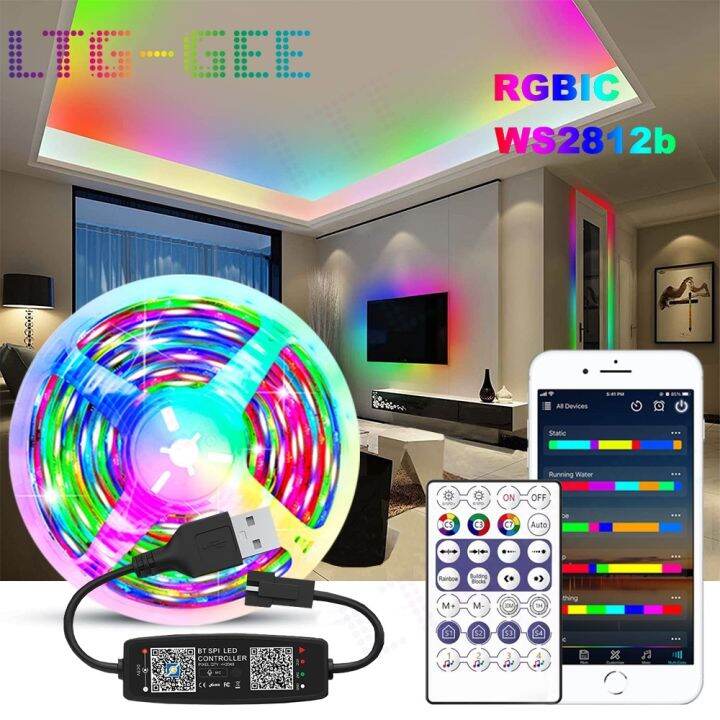LTG-GEE WS2812B 10M Strip RGBIC 5050 5V USB String Flexible Lamp Tape ...