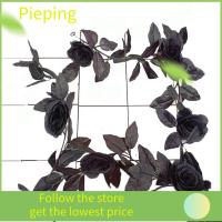 PIEPING 172ซม. ค่ะ ใบกุหลาบและหวายเทียมสีดำ Hallowmas ดอกโบตั๋น หวายเทียมเทียม การจัดดอกไม้ ที่แขวนผนัง พวงเถาวัลย์พืช ตกแต่งสวนในบ้าน