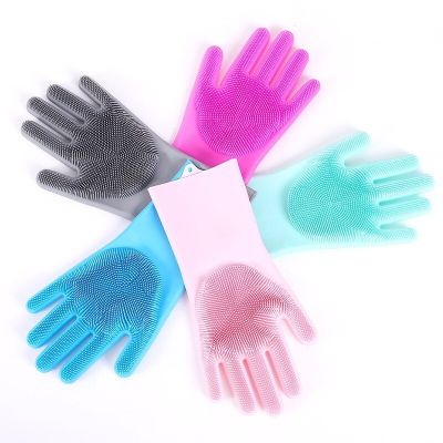 one pair Dishwashing Cleaning Gloves Magic Silicone Rubber Dish Washing Glove for Household Scrubber Kitchen Clean Tool Scrub Safety Gloves