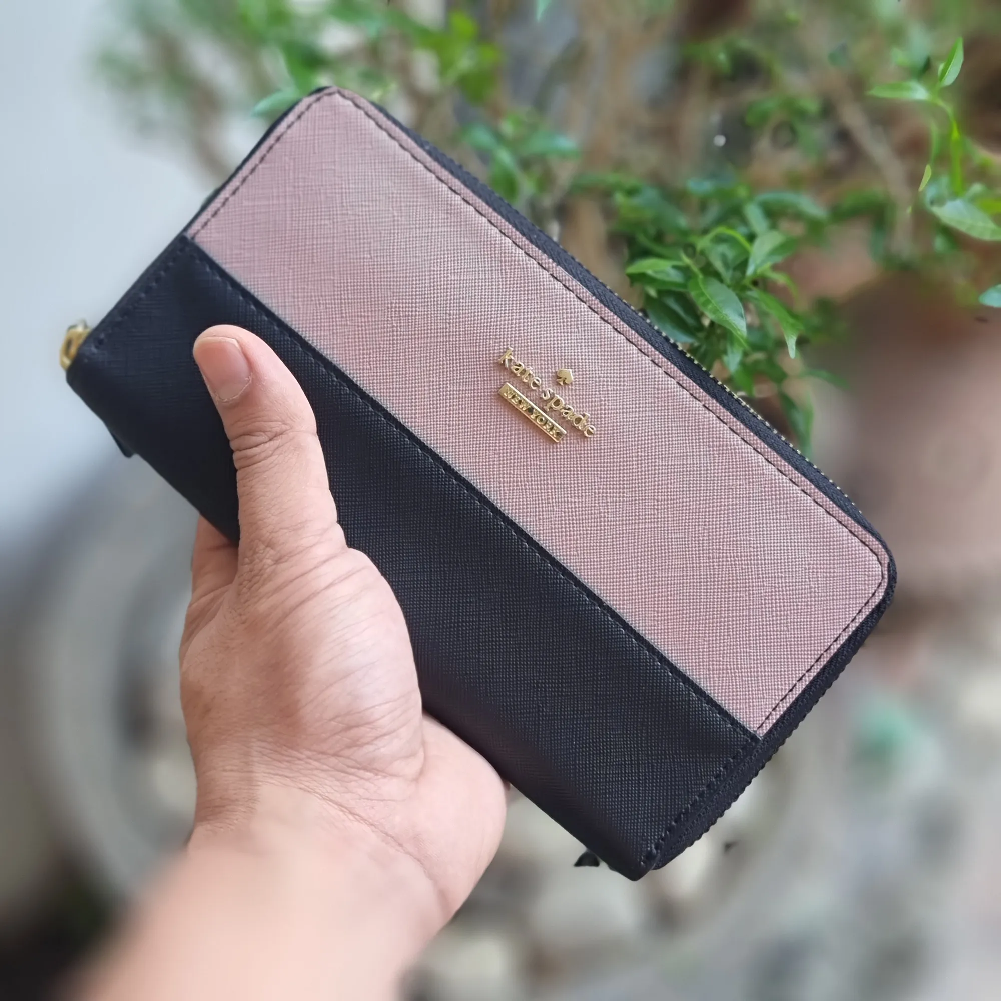 Original Kate Spade Saffiano Zip Around Black/Pink Leather Women's Wallet |  Lazada PH