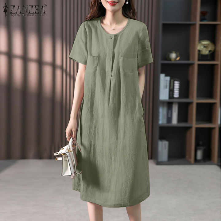 CLEARANCE Linen Dresses for Women Short Sleeve Dresses Cotton