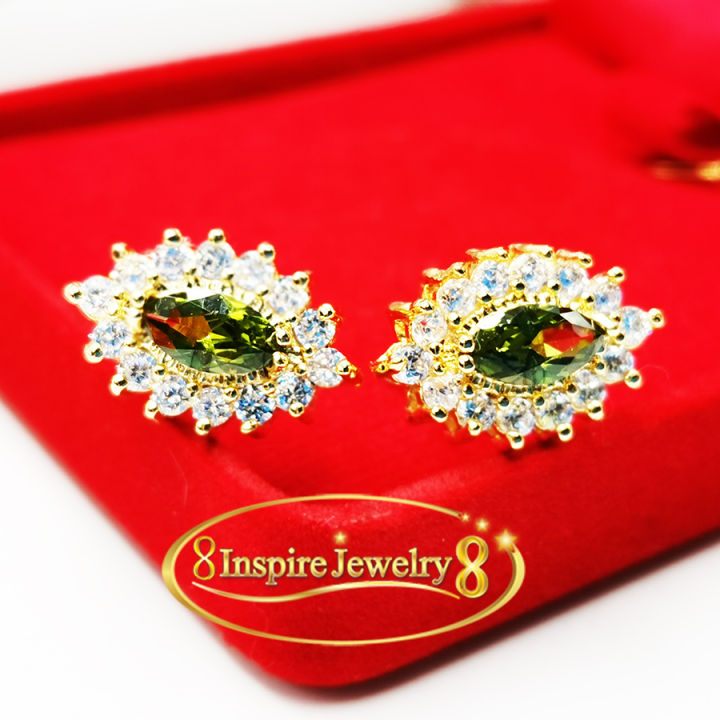 inspire-jewelry-ต่างหูพลอยสีเเขียวส่องเหลี่ยมมาคีล้อมเพชรสวิส-งานจิวเวลลี่-gold-plated-diamond-cloning-gold-พร้อมกล่อง-งานแฟชั่นอินเทรน-เกรดพรีเมี่ยม