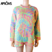 Aproms Elegant Multi Color Print Oversized Sweater Women  Spring Stretch Knitted Pullovers Streetwear Fashion Loose Jumpers