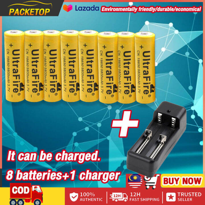 [8 Batteries+1 Charger] Rechargeable Battery 18650 9800mAh 3.7V Rechargeable Lithium Ion Battery